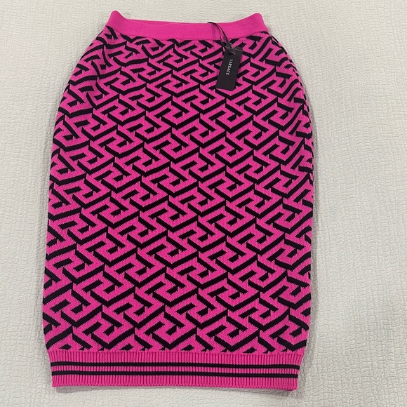 Versace Pink and Black Knit Geometric Pencil Skirt M/L - Picture 3 of 9